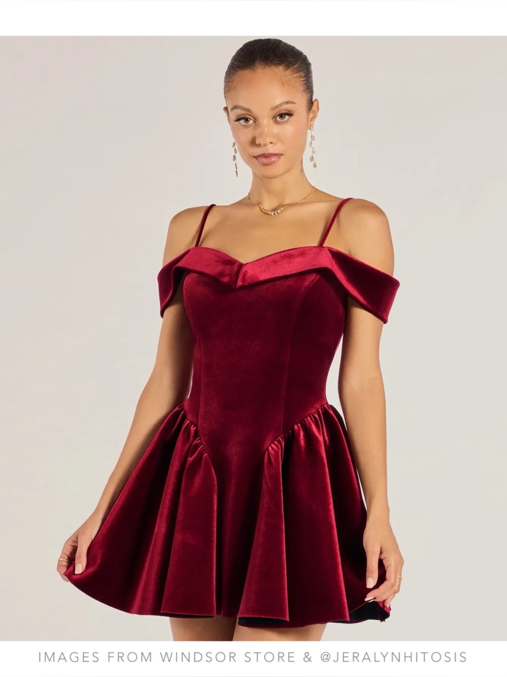 Windsor Store | Andie Velvet Drop Waist Skater Dress - Burgundy